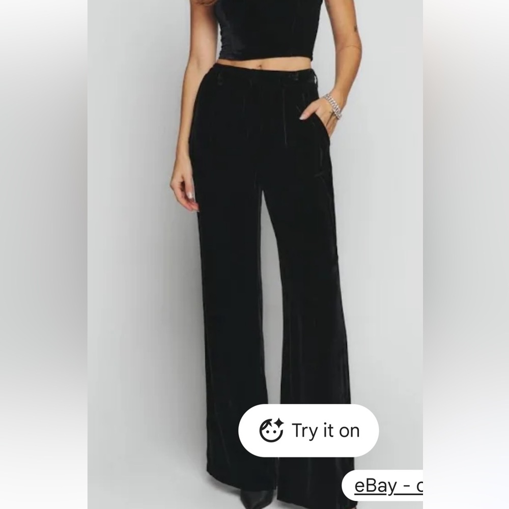 Reformation Black Velvet Wide Leg Pants